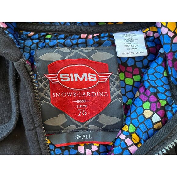 SIMS Black Full Zip Snowboard Sweatshirt FIshing Hoodie Mens Size Small - Picture 4 of 9